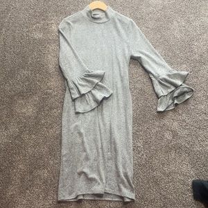 Mock Neck Grey Bell Slv Dress WHBM XXS